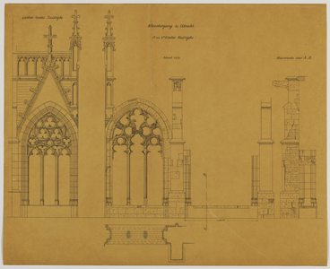 216413 Opstanden van de zevende travee van de zuidelijke arm en de eerste travee van de westelijke arm van de kruisgang ...